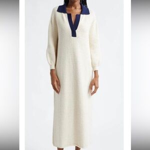 STAUD Cream Textured Knit Maxi Dress